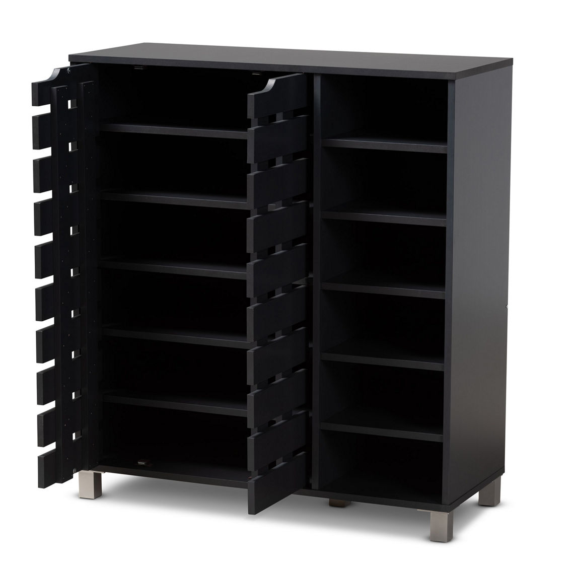Baxton Studio Shirley Dark Grey Finished 2-Door Shoe Storage Cabinet with Shelves - Image 2 of 5