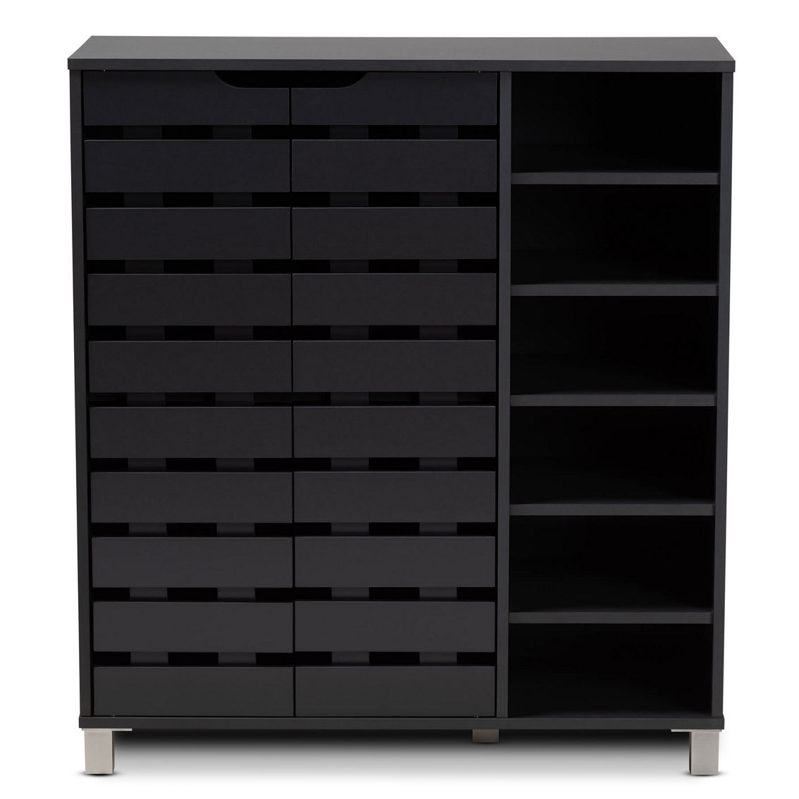 Baxton Studio Shirley Dark Grey Finished 2-Door Shoe Storage Cabinet with Shelves - Image 3 of 5
