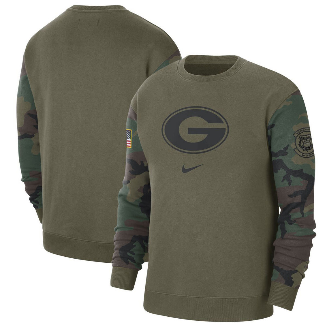 Nike Men's Olive Georgia Bulldogs Military Pack Club Pullover Sweatshirt - Image 2 of 4