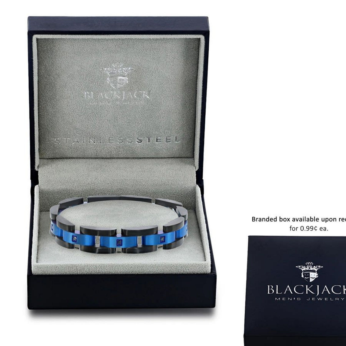 Metallo Stainless Steel Blue & Black Link CZ Bracelet - Image 2 of 3