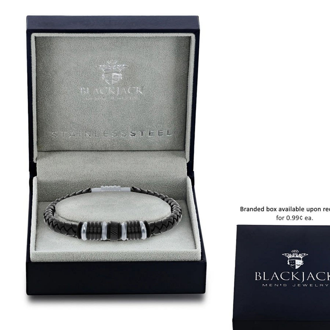 Metallo Black & Silver Stainless Steel with Genuine Black Leather Bracelet - Image 2 of 3