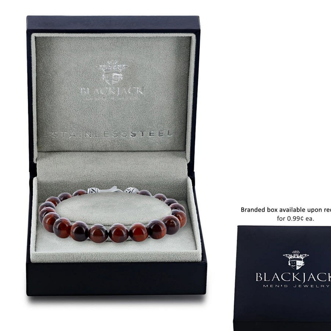 Metallo Stainless Steel Genuine Red Tiger Eye 10mm Bead Bracelet - Image 2 of 3