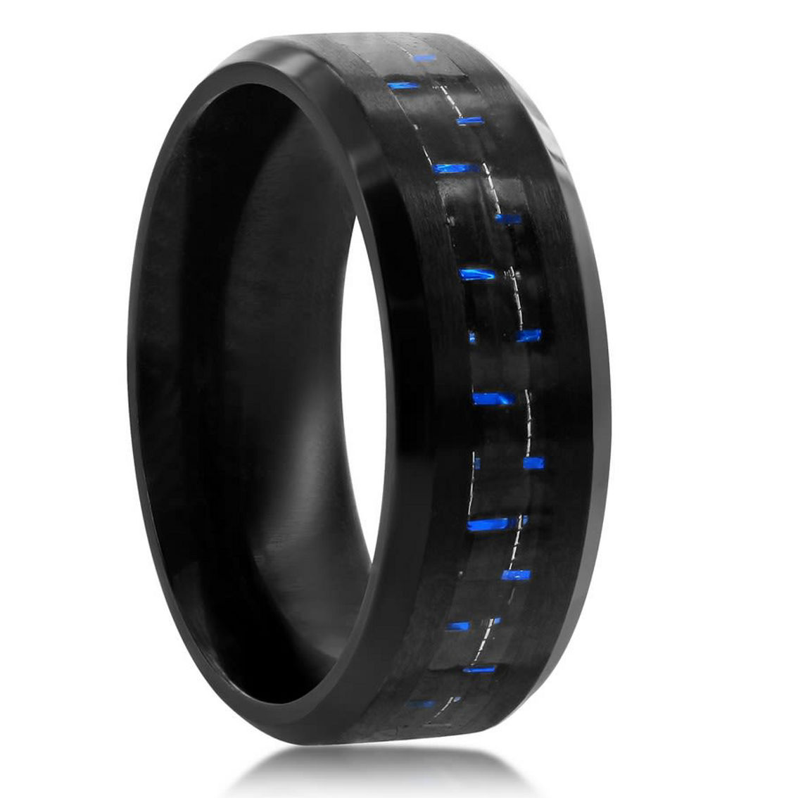 Stainless Steel Black and Blue Carbon Fiber Ring - Image 2 of 3