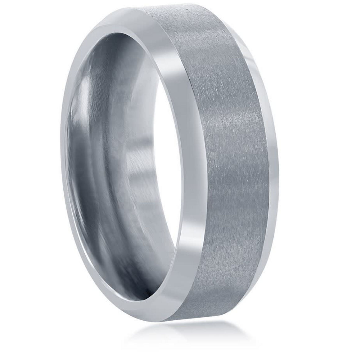 Brushed and Polished Silver 8mm Tungsten Ring - Image 2 of 3