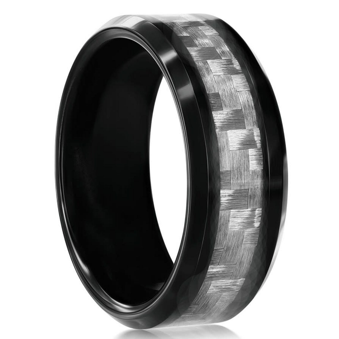 Black Plated Tungsten Ring - Silver Carbon Fiber - Image 2 of 3