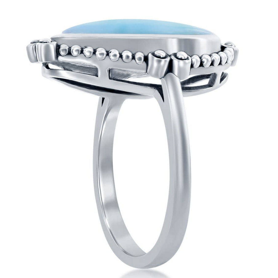 Caribbean Treasures Sterling Silver Pear-Shaped Larimar Designed Oxidized Ring - Image 2 of 3