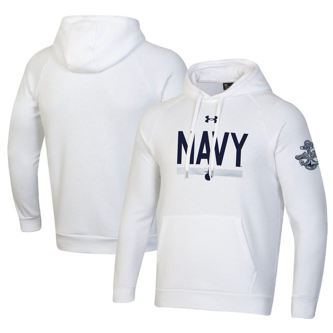 Under Armour Men's White Navy Midshipmen Silent Service All Day Pullover Hoodie - Image 2 of 4