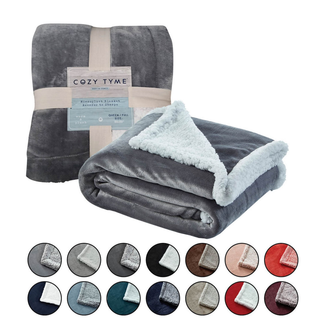 Cozy Tyme Urima Flannel Reversible Solid Sherpa Throw Blanket - Image 5 of 5