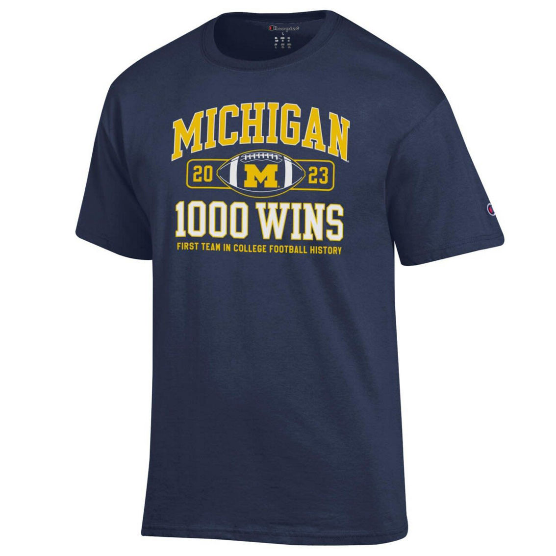 Champion Men's Navy Michigan Wolverines Football 1,000 Wins T-Shirt - Image 3 of 4