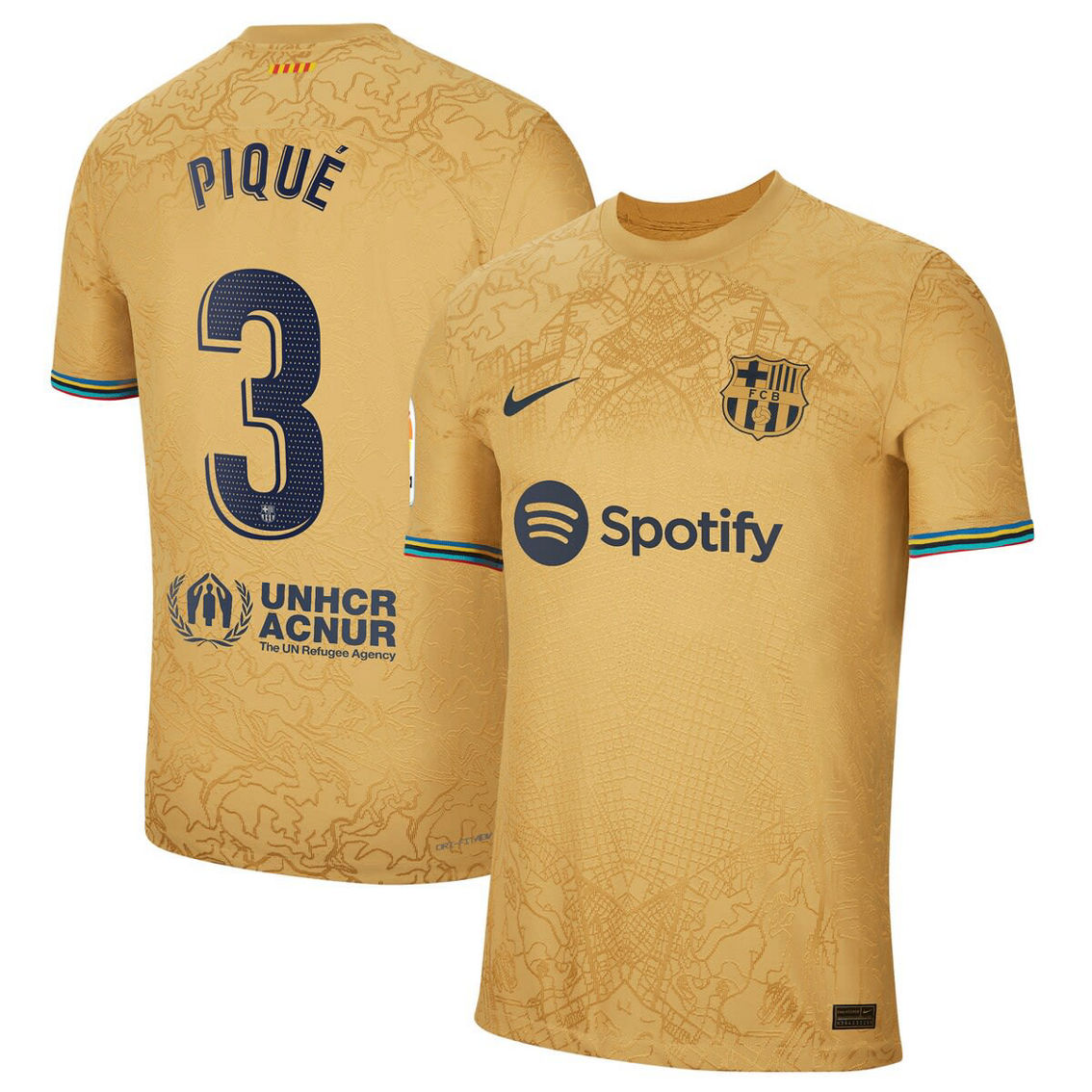 Nike Men's Gerard Pique Gold Barcelona 2022/23 Away Authentic Player Jersey - Image 2 of 4