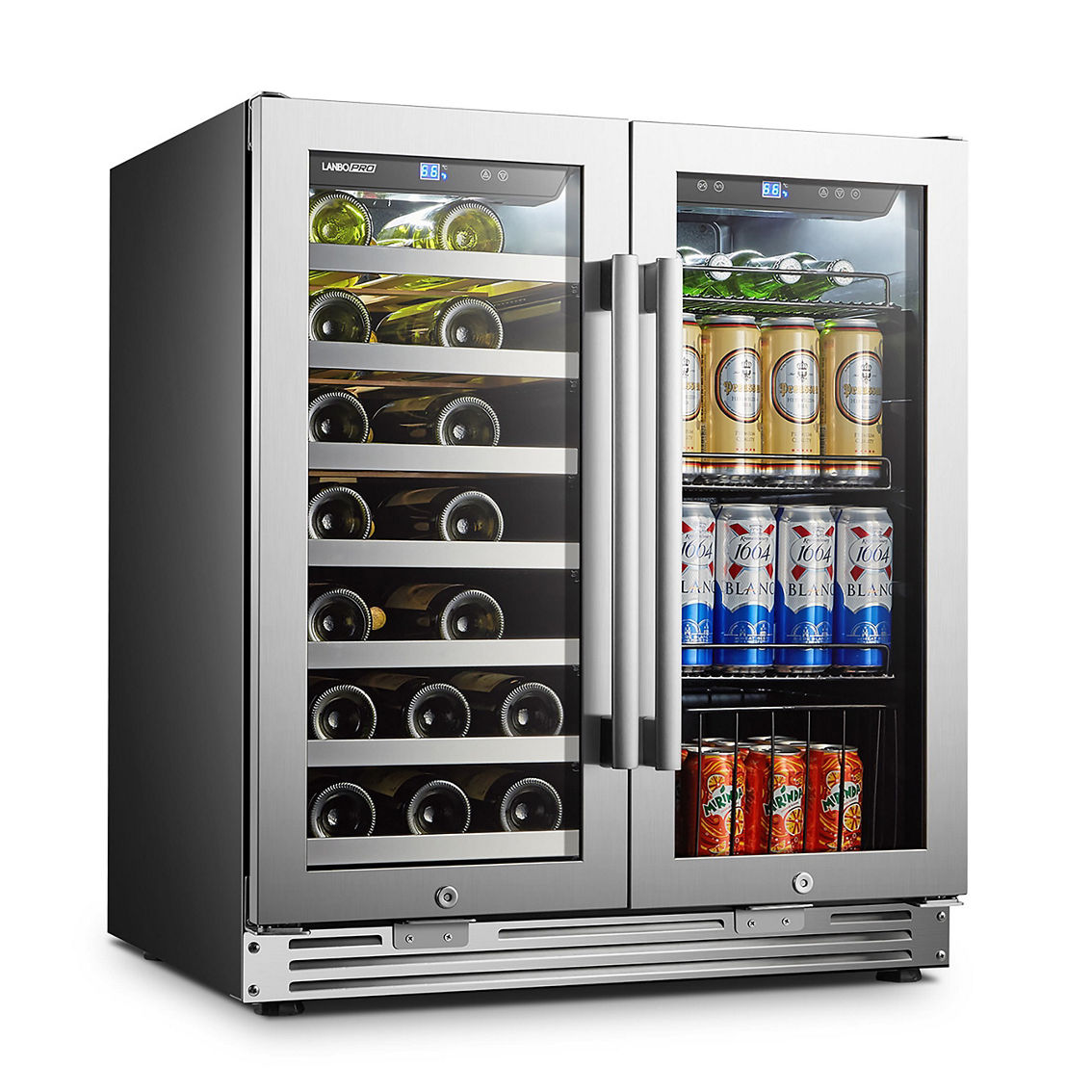 Lanbo Wine and Beverage Cooler Seemless Stainless Steel Trimmed, 26 Bottle 76 Can - Image 2 of 5