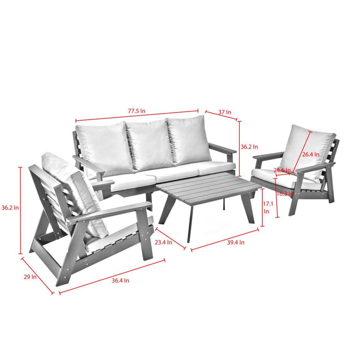 Inspired Home Hiba Outdoor 4pc Seating Group - Image 5 of 5