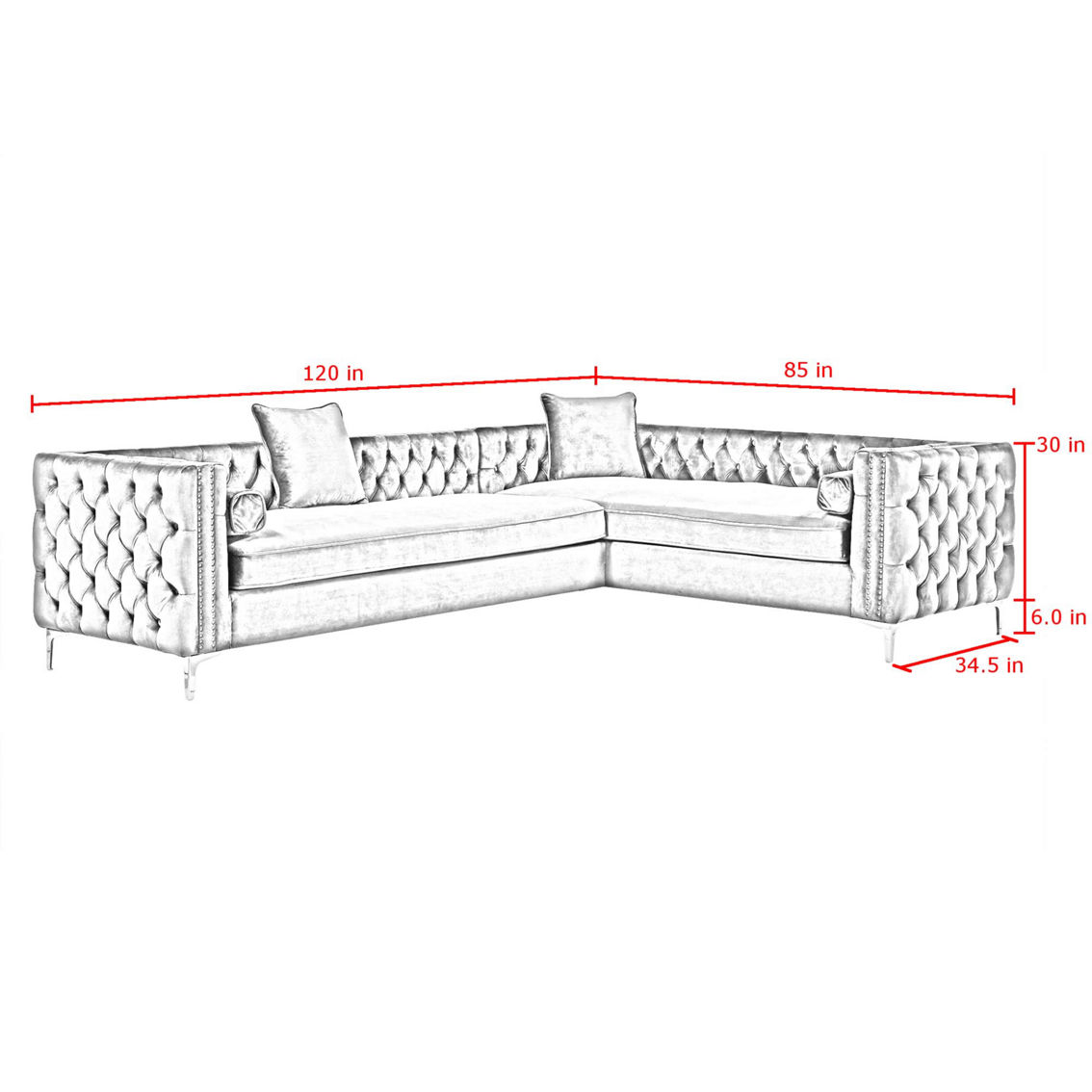 Inspired Home Leonardo Corner Sectional Sofa Nailhead Trim Metal Y-legs - Image 5 of 5