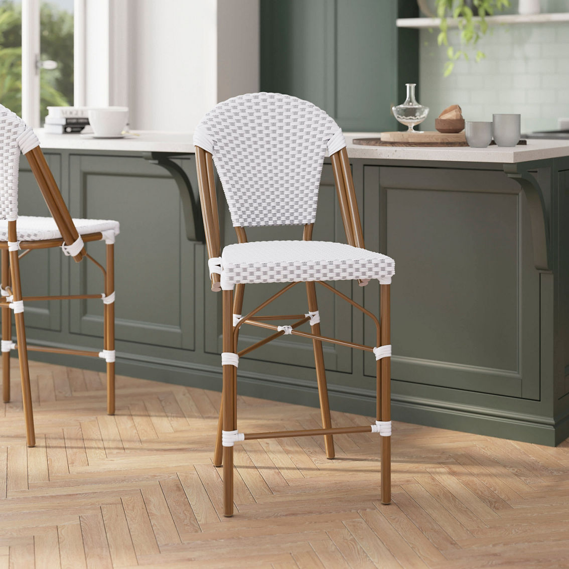 Flash Furniture PE Rattan French Bistro Stacking Counter Stool - Image 2 of 5