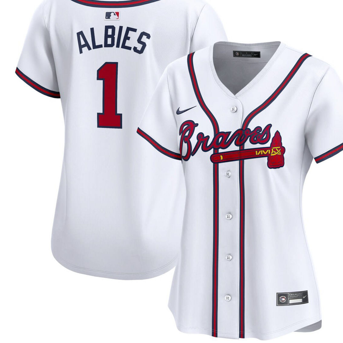 Nike Women's Ozzie Albies White Atlanta Braves Home Limited Player Jersey - Image 2 of 4