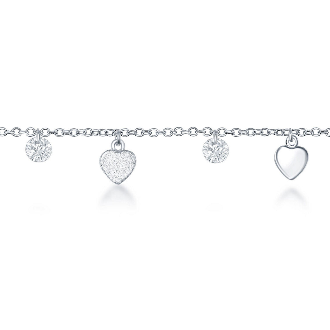 Bella Silver Sterling Silver Alternating CZ with Shiny & Matte Hearts Anklet - Image 2 of 3