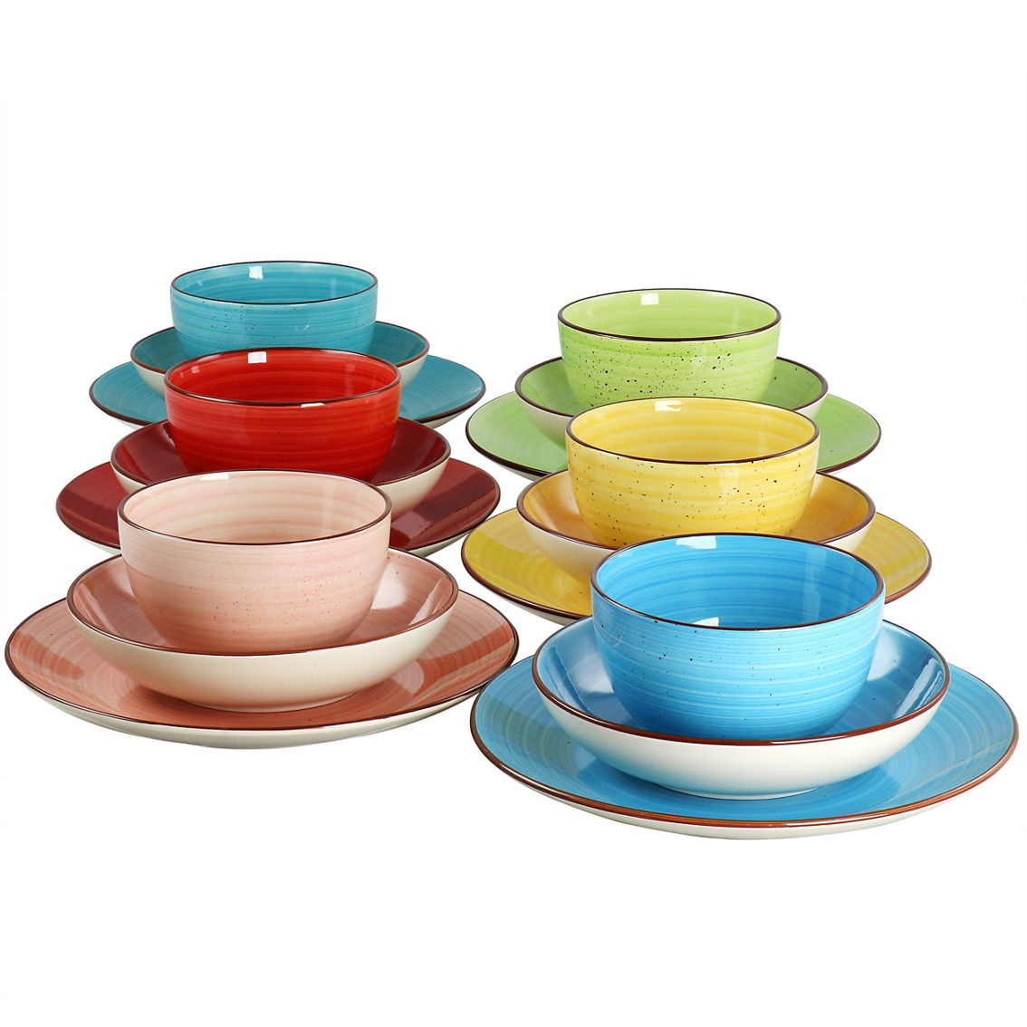 Elama Sebastian 18 Piece Double Bowl Stoneware Dinnerware Set in Assorted Colors - Image 2 of 5