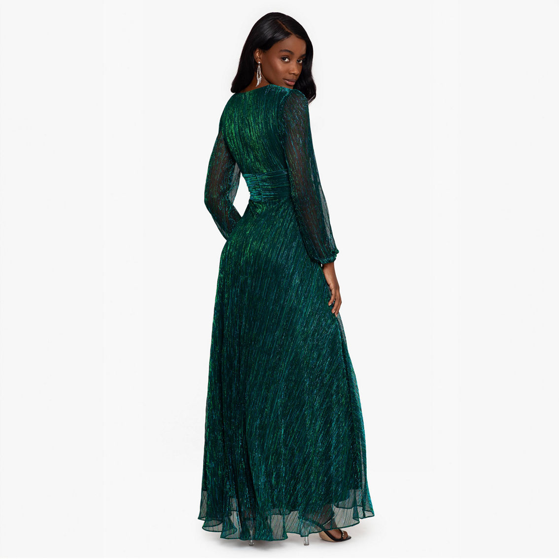 BETSY & ADAM LONG LONG SLEEVE METALLIC KNIT VNECK GOWN - Image 2 of 4