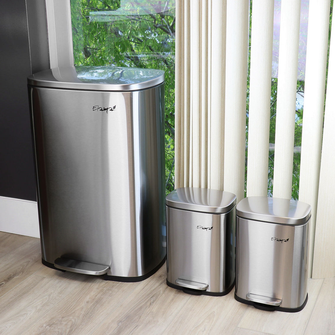 Elama 3 Piece 50 Liter and 5 Liter Stainless Steel Step Trash Bin Combo Set with - Image 5 of 5