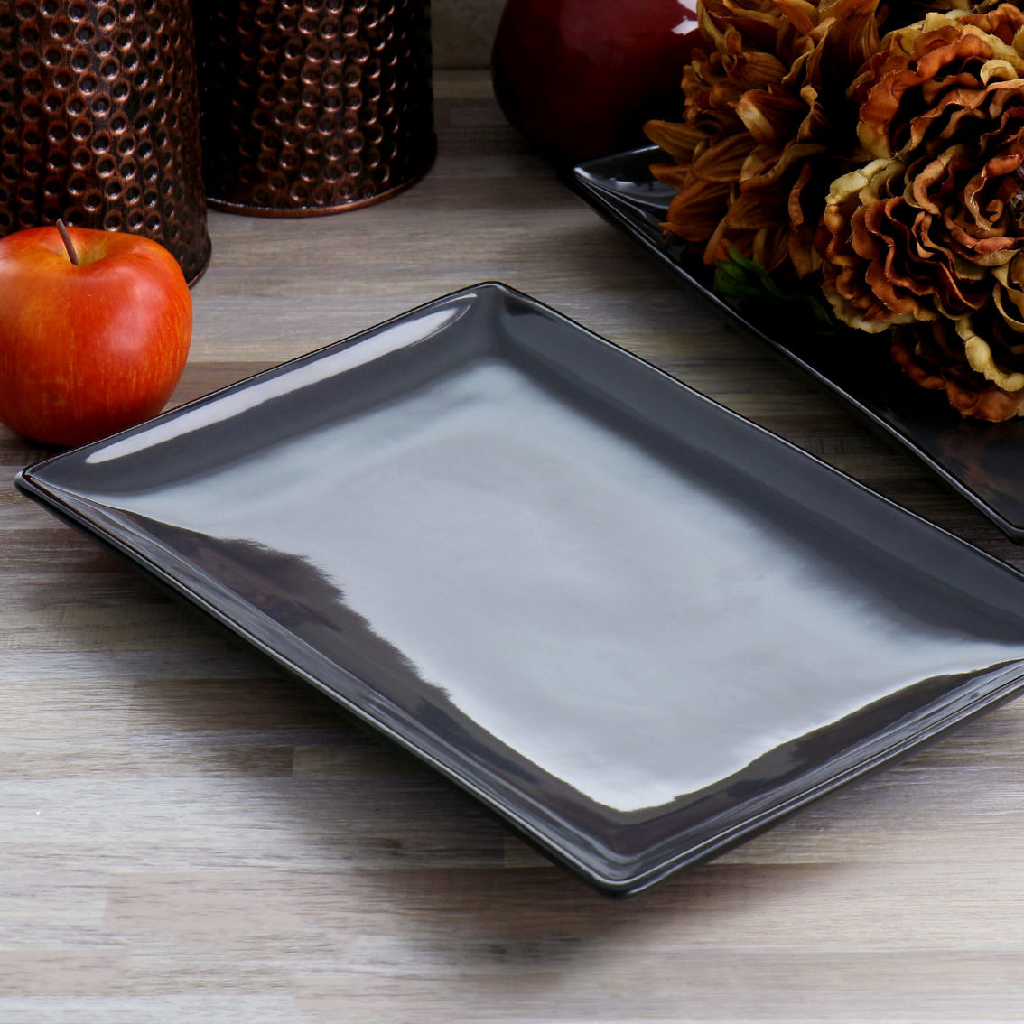 Gibson Home Urban Cafe 2 Piece 12 Inch Rectangle Stoneware Platter Set in Grey - Image 5 of 5