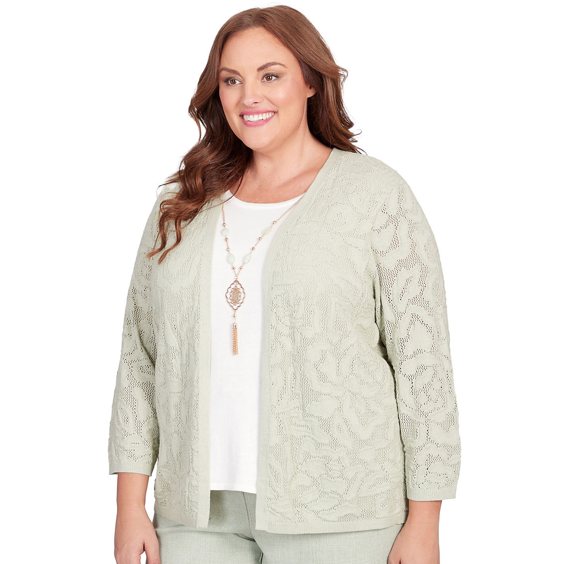 Alfred Dunner Plus Size English Garden Flower Stitch Two In One Top With Necklace - Image 3 of 5