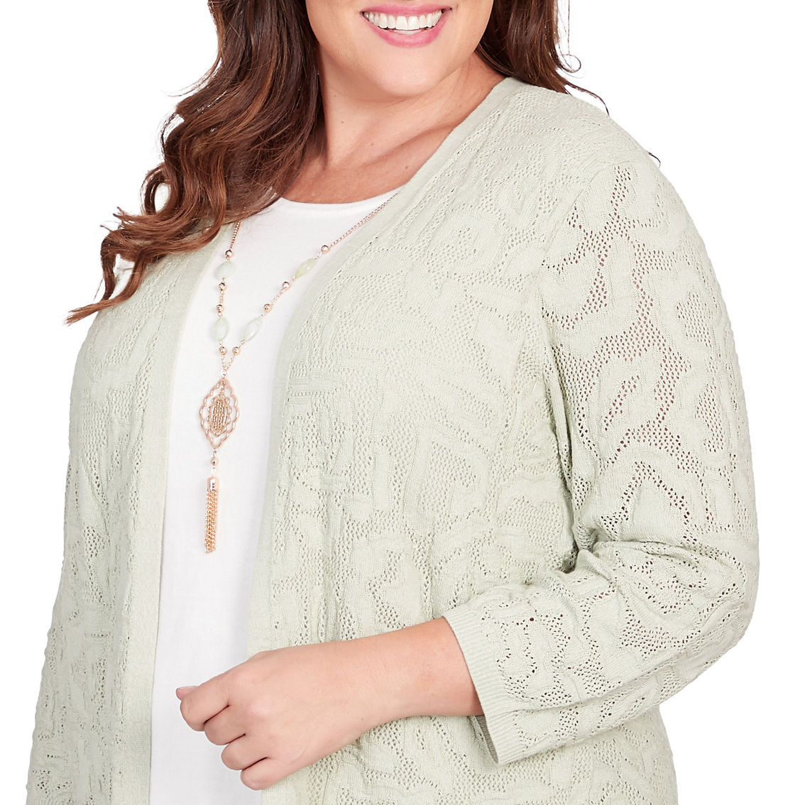 Alfred Dunner Plus Size English Garden Flower Stitch Two In One Top With Necklace - Image 5 of 5