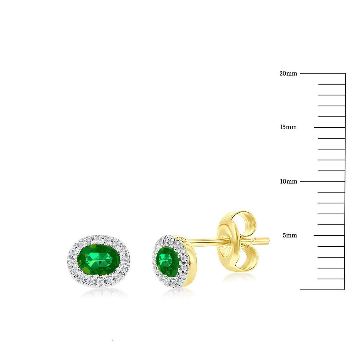 Bellissima 14K Yellow Gold, 4x3mm Oval Emerald (0.35ct) & Diamond Studs (32 Stones) - Image 2 of 3