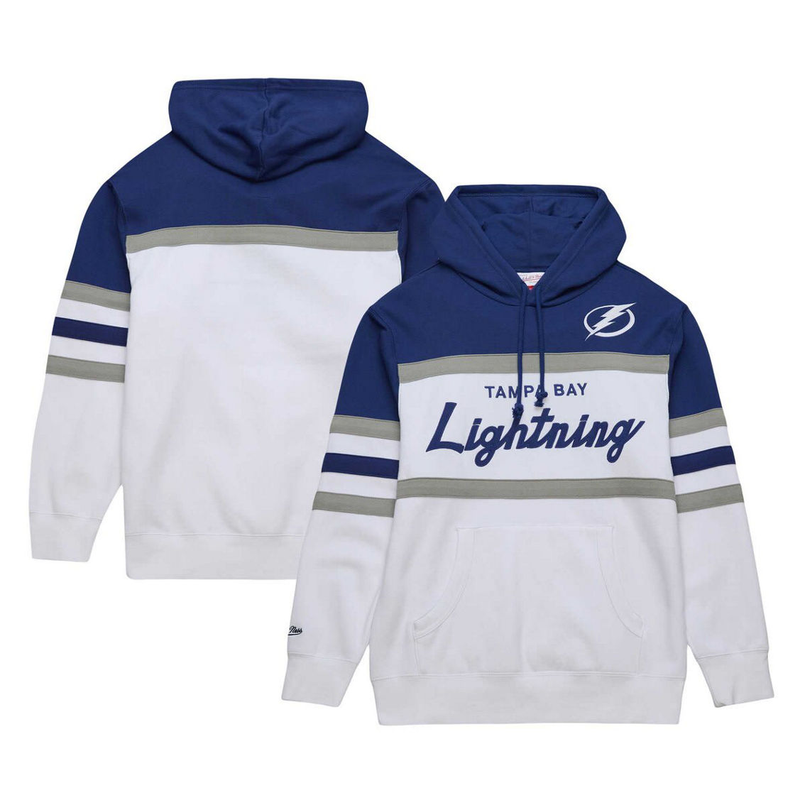 Mitchell & Ness Men's White/Blue Tampa Bay Lightning Head Coach Pullover Hoodie - Image 2 of 4