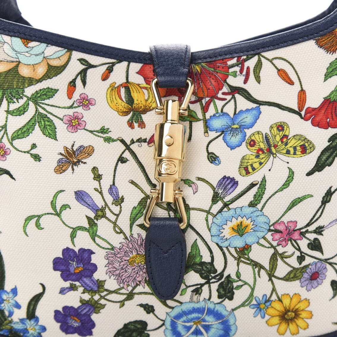 Gucci Jackie Flora Canvas White Blue Agata Hobo Bag (New) - Image 2 of 5