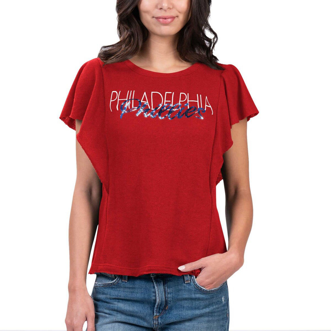 G-III 4Her by Carl Banks Women's Red Philadelphia Phillies Crowd Wave T-Shirt - Image 2 of 3