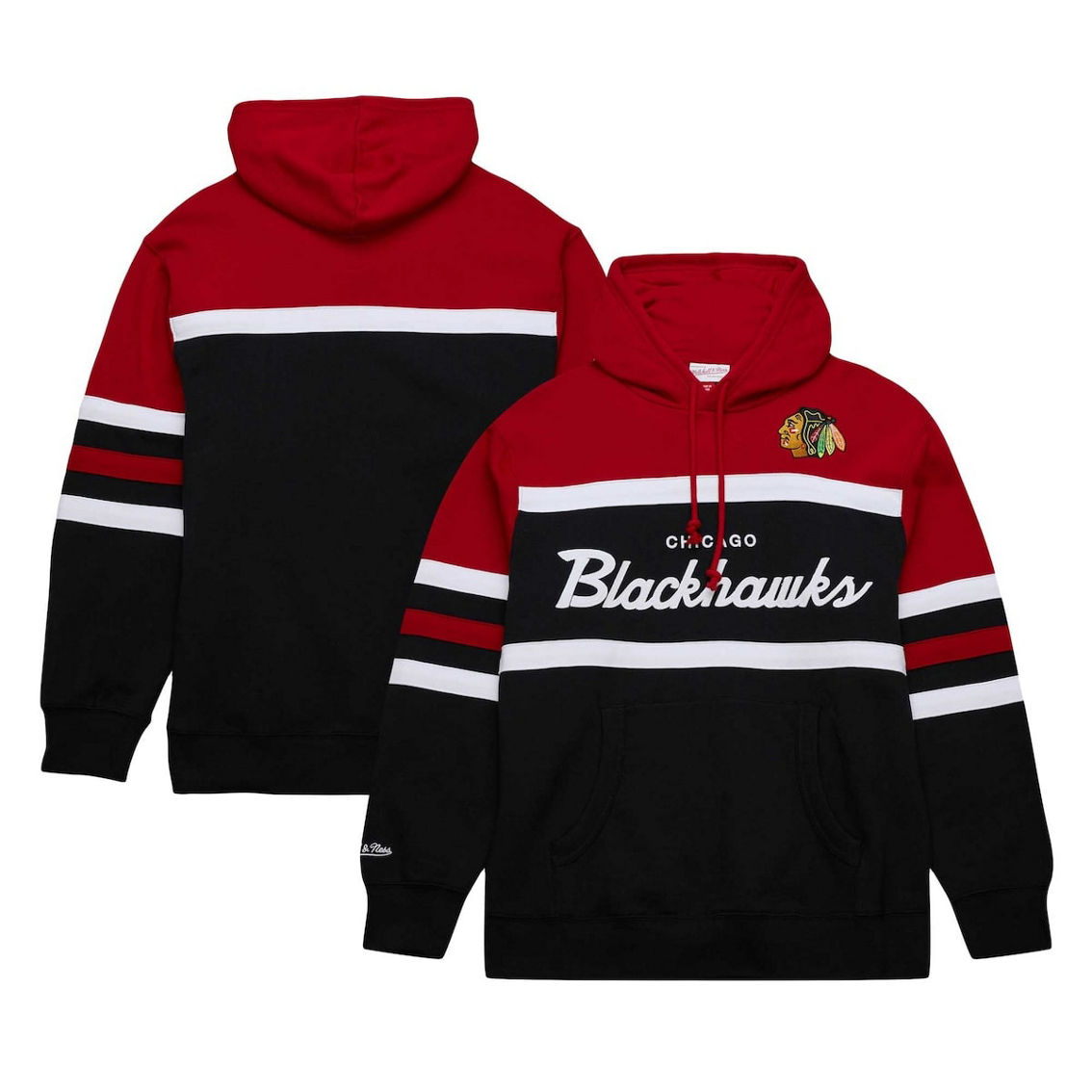 Mitchell & Ness Men's Black/Red Chicago Blackhawks Head Coach Pullover Hoodie - Image 2 of 4