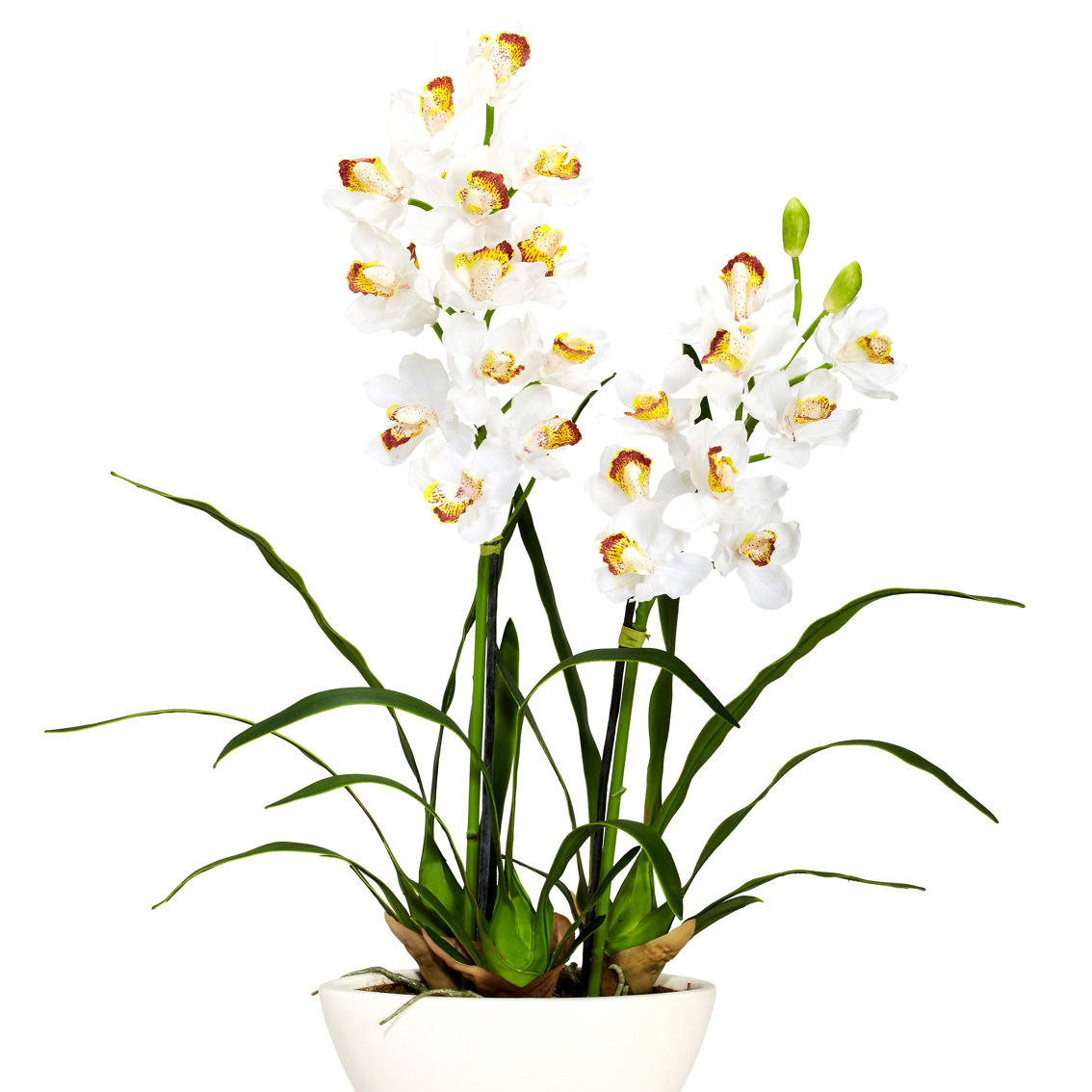 Nearly Natural Cymbidium with White Vase Silk Flower Arrangement - Image 2 of 2