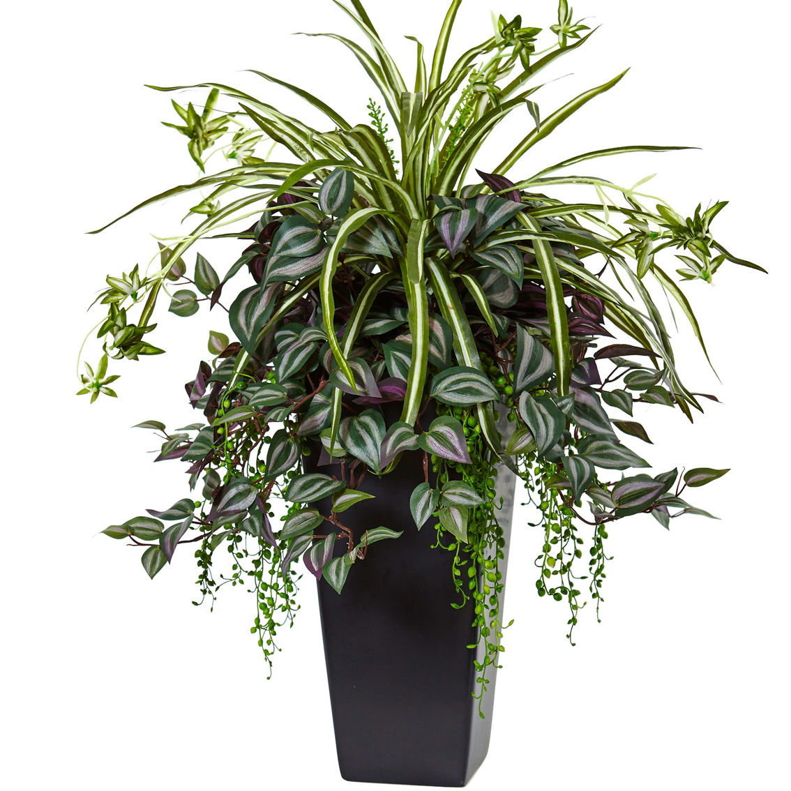 Nearly Natural Wandering Jew and Spider Plant in Black Planter - Image 2 of 2