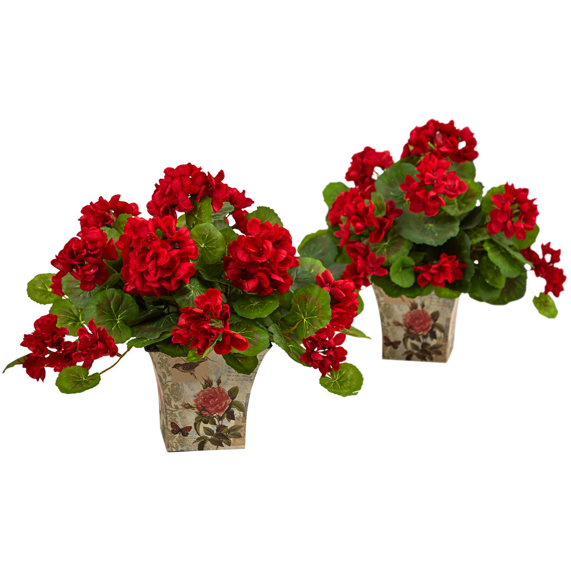 Nearly Natural 11-in Geranium Flowering Silk Plant with Floral Planter (Set of 2) - Image 2 of 2