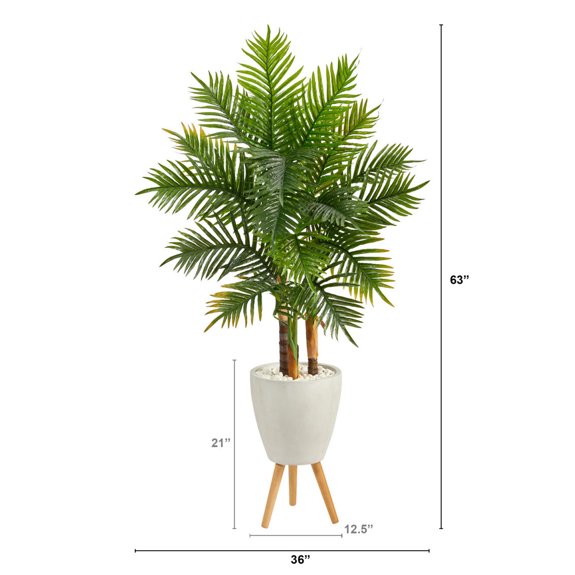 Nearly Natural 63-in Areca Artificial Palm Tree in White Planter with Stand (Real - Image 2 of 2