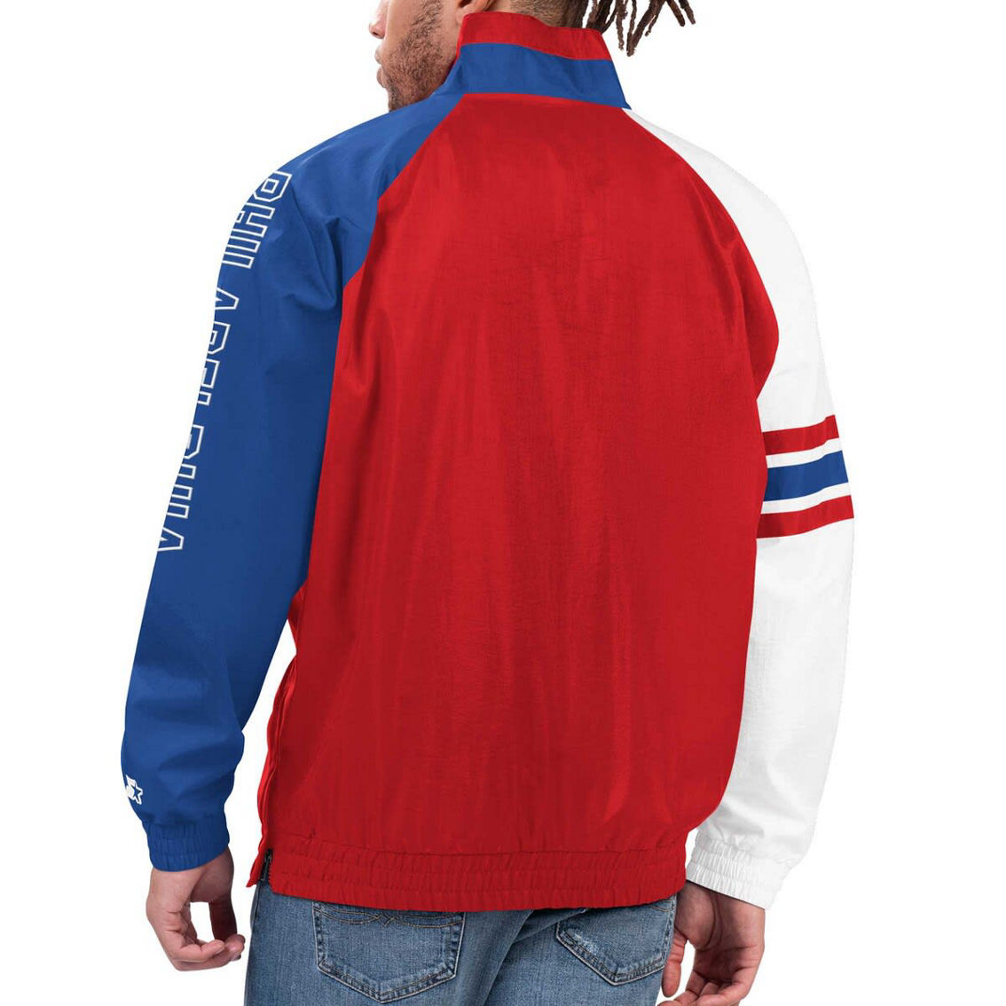 Starter Men's Red/Royal Philadelphia Phillies Elite Raglan Half-Zip Jacket - Image 3 of 3