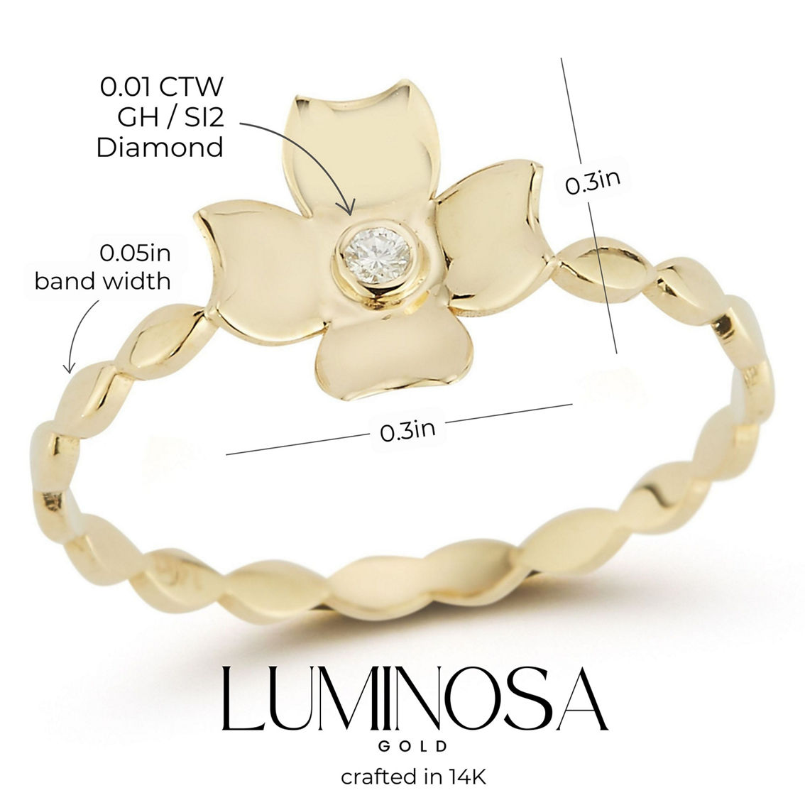 Luminosa Gold 14K Gold and Diamond Accent Flower Ring - Image 3 of 5