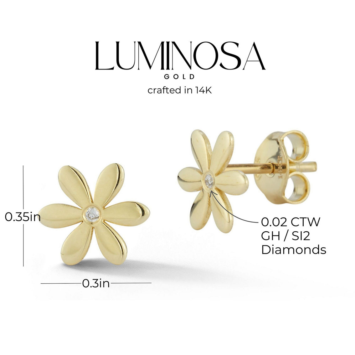 Luminosa Gold 14K Gold and Diamond Accent Flower Stud Earrings - Image 3 of 5