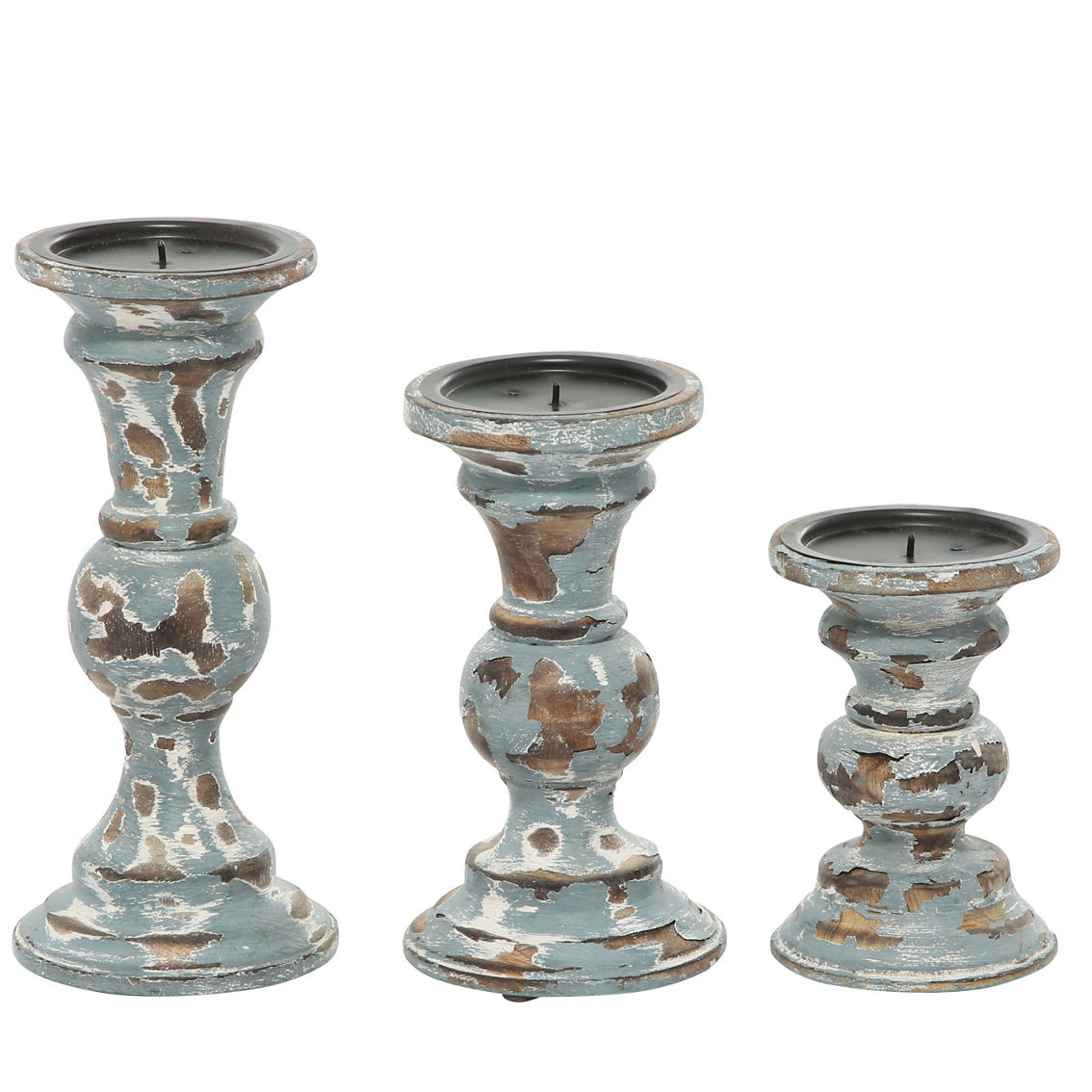 Morgan Hill Home Traditional Light Blue Wood Candle Holder Set - Image 5 of 5