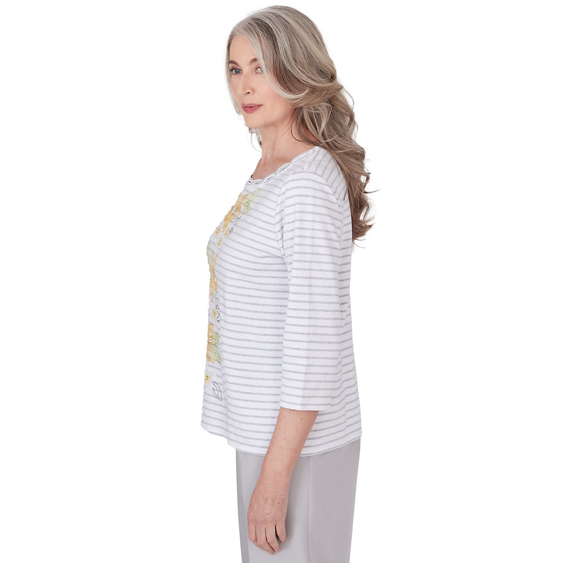 Alfred Dunner Women's Charleston Women's Striped Embroidered Top - Image 4 of 5