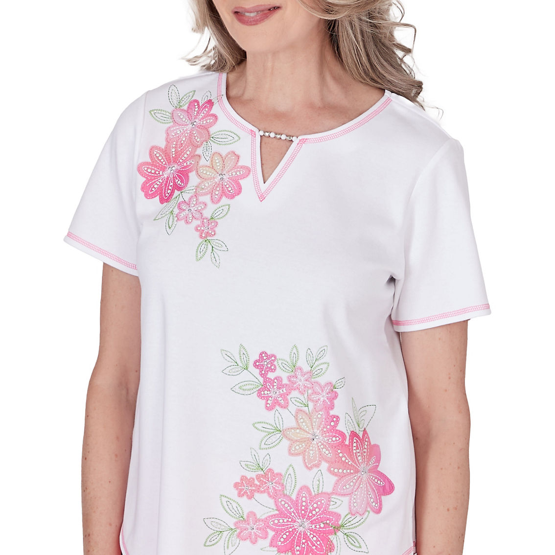 Alfred Dunner Petite Miami Beach Women's Short Sleeve Floral Applique Top - Image 5 of 5