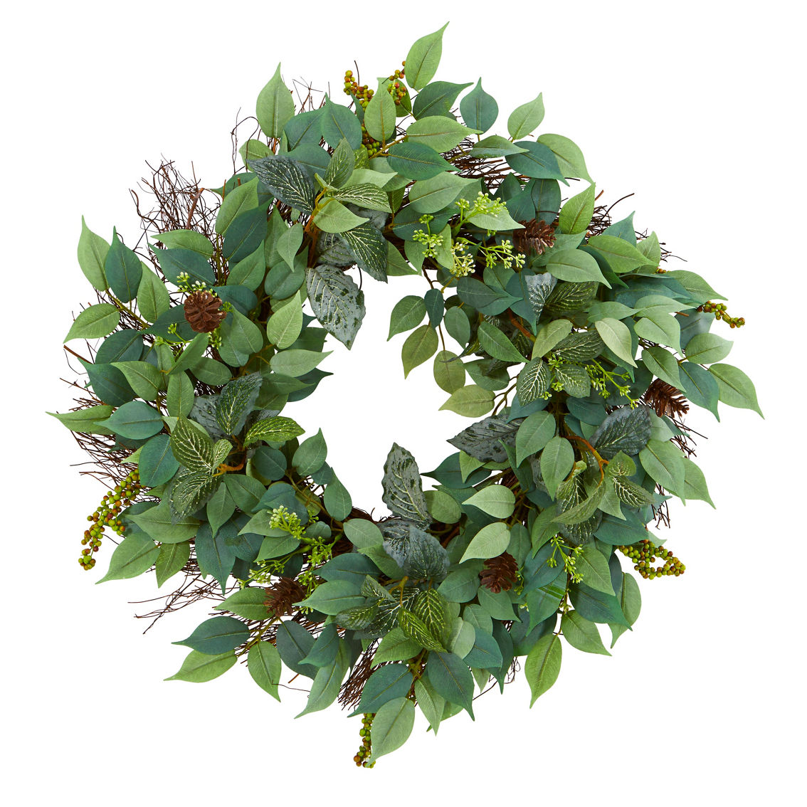 Nearly Natural 23-in Mix Royal Ruscus, Fittonia and Berries Artificial Wreath - Image 2 of 2
