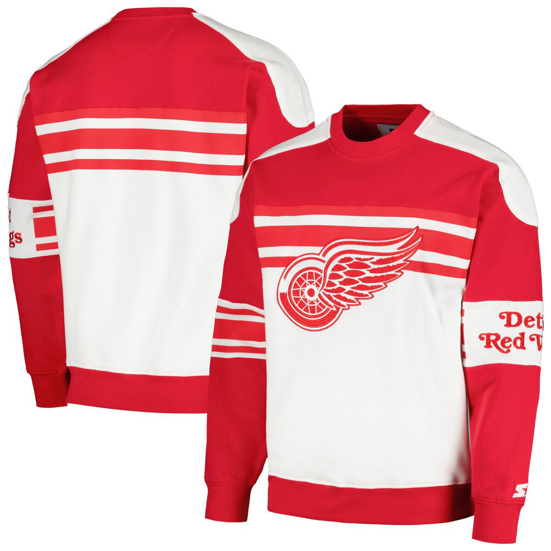 Starter Men's White Detroit Red Wings Defense Fleece Crewneck Pullover Sweatshirt - Image 2 of 4