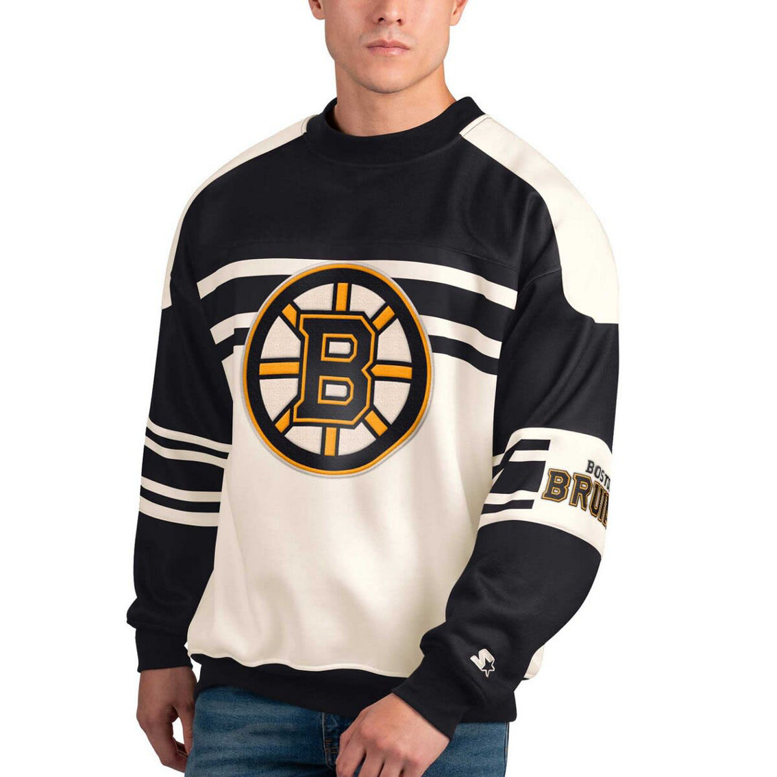 Starter Men's White Boston Bruins Defense Fleece Crewneck Pullover Sweatshirt - Image 2 of 3