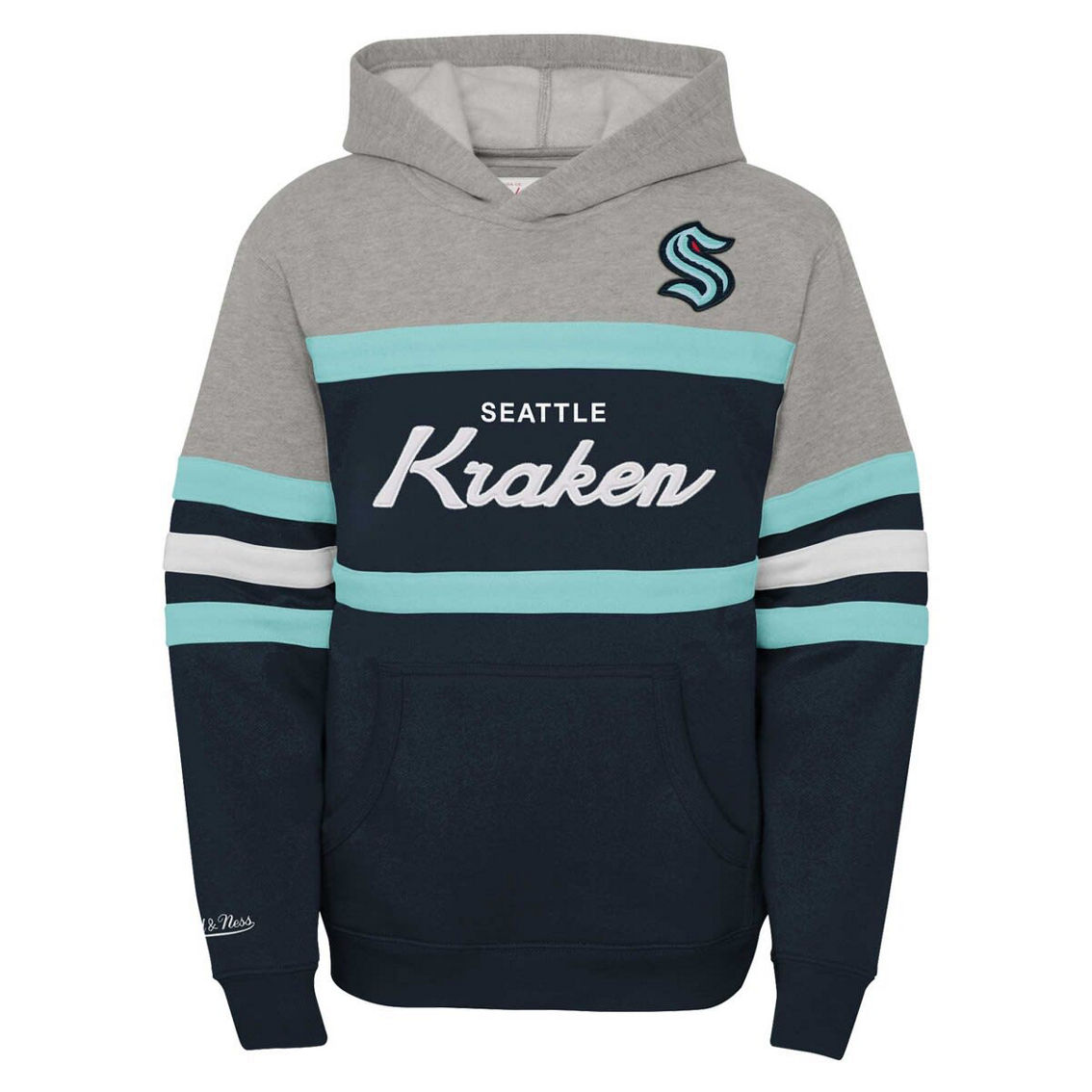 Mitchell & Ness Youth Deep Sea Blue Seattle Kraken Head Coach Pullover Hoodie - Image 3 of 4