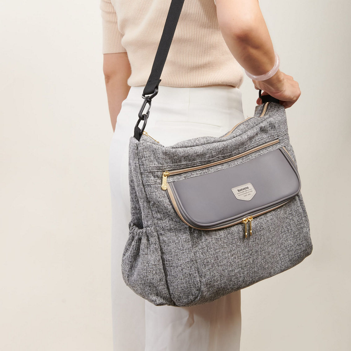 Sunveno Tweed Luxe Stroller Organizer Diaper Bag, Gray - Image 5 of 5