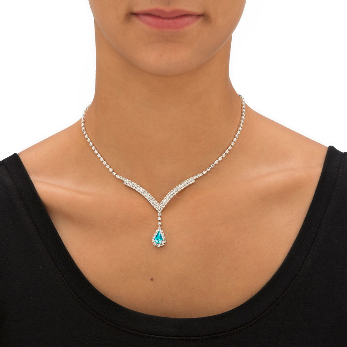 PalmBeach Blue Crystal Earrings and Necklace Set in Silvertone 13
