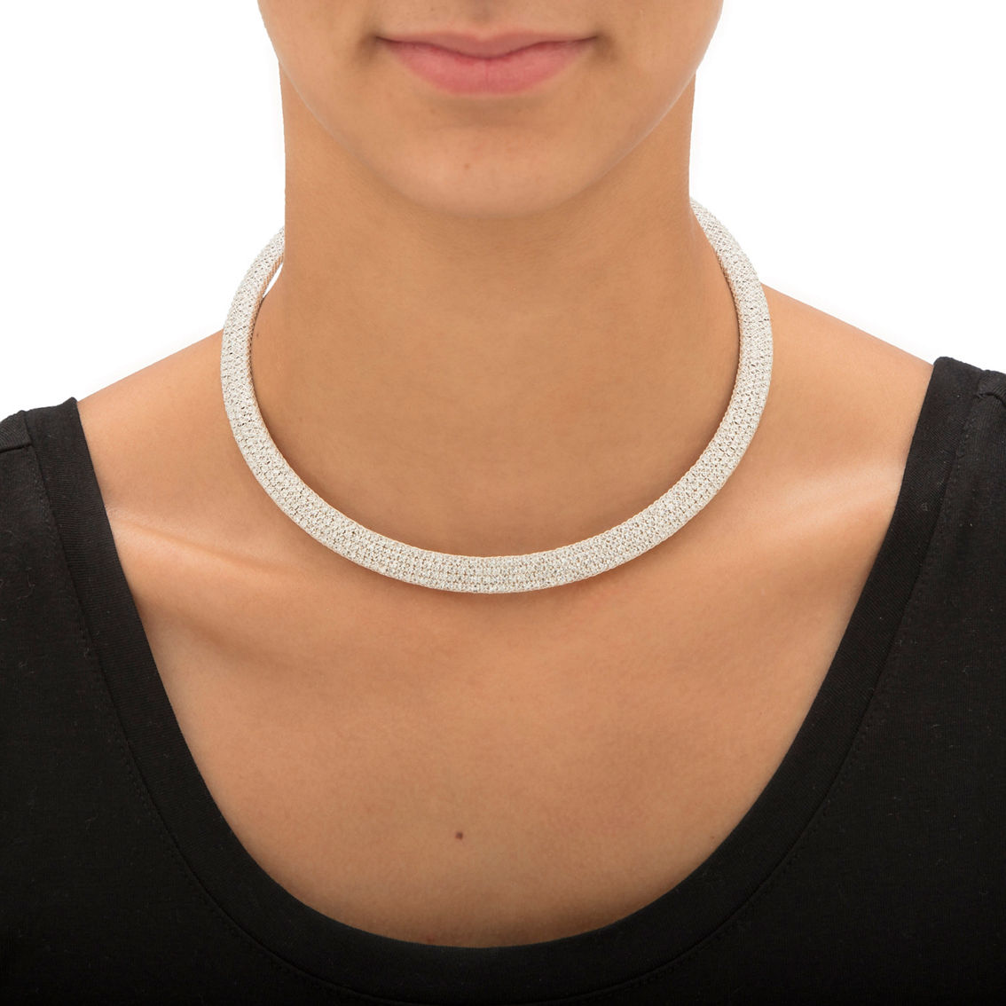 PalmBeach Crystal Silvertone Collar Necklace Earring Set - Image 3 of 5