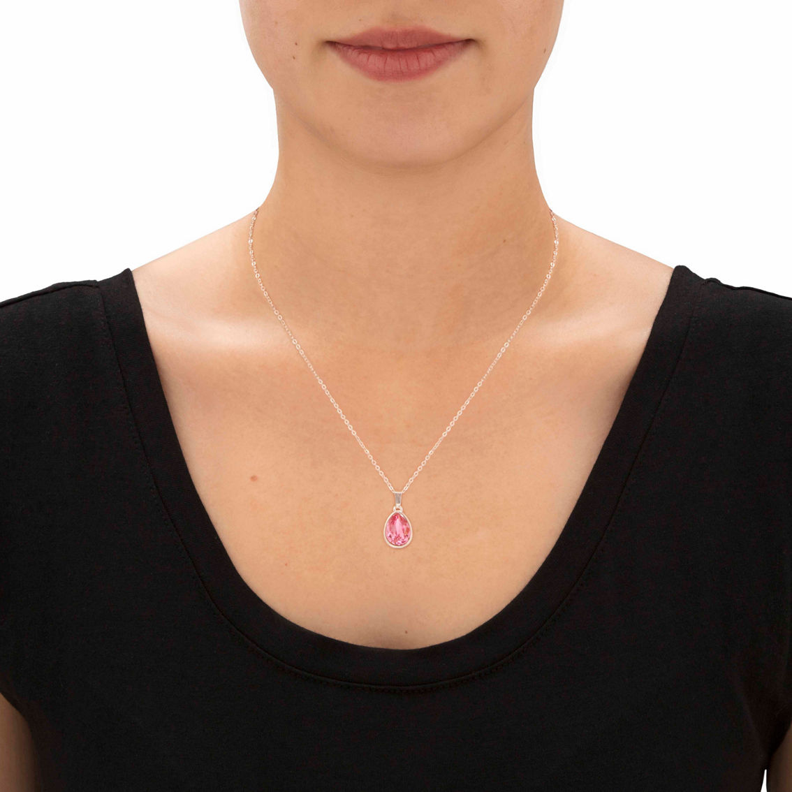 PalmBeach Pear-Cut Pink Crystal Pendant Necklace in Silvertone 18