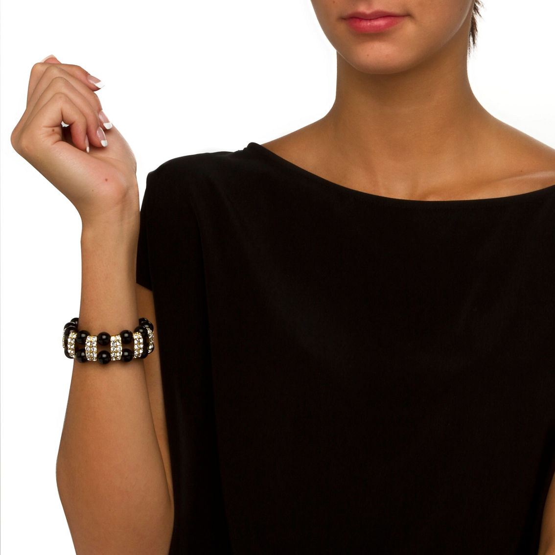 PalmBeach Black Beaded Bracelet with Crystal Accents - Image 3 of 4